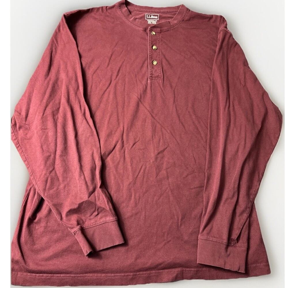 LL Bean Shirt Mens XXL Green Henley Long Sleeve Traditional Fit 3 Button